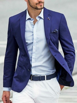 Beyaz Pantolon Mavi Ceket